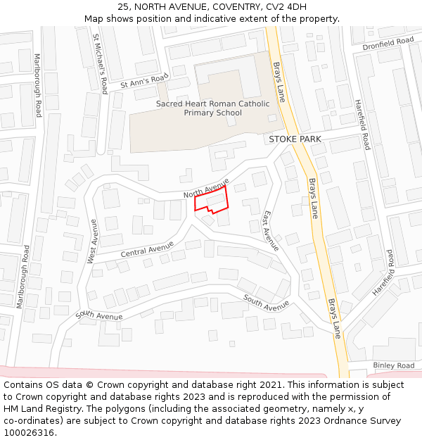 25, NORTH AVENUE, COVENTRY, CV2 4DH: Location map and indicative extent of plot