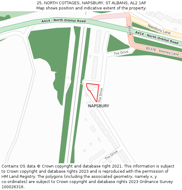 25, NORTH COTTAGES, NAPSBURY, ST ALBANS, AL2 1AP: Location map and indicative extent of plot