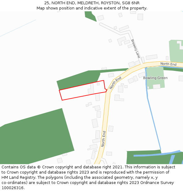 25, NORTH END, MELDRETH, ROYSTON, SG8 6NR: Location map and indicative extent of plot