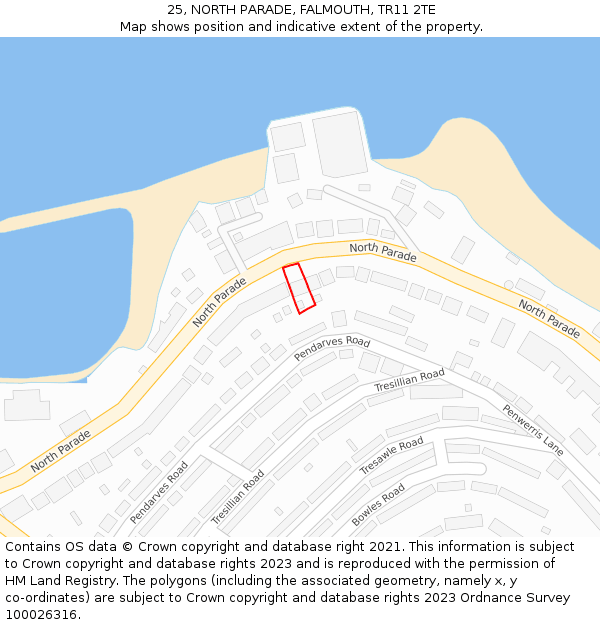 25, NORTH PARADE, FALMOUTH, TR11 2TE: Location map and indicative extent of plot