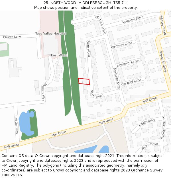 25, NORTH WOOD, MIDDLESBROUGH, TS5 7LL: Location map and indicative extent of plot