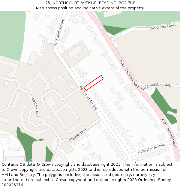 25, NORTHCOURT AVENUE, READING, RG2 7HE: Location map and indicative extent of plot