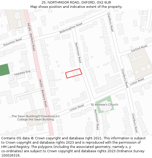 25, NORTHMOOR ROAD, OXFORD, OX2 6UR: Location map and indicative extent of plot