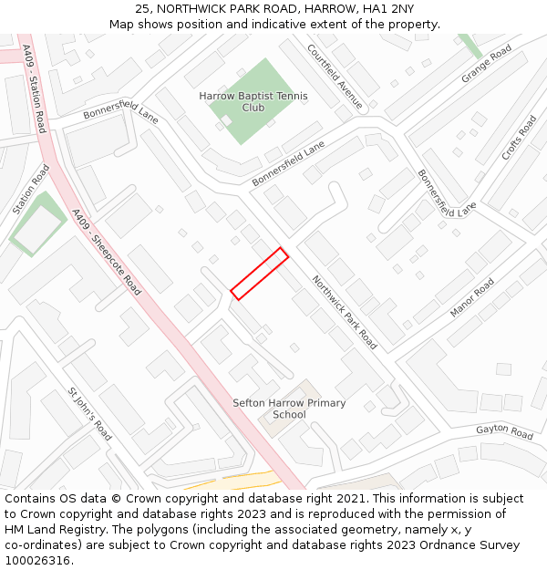 25, NORTHWICK PARK ROAD, HARROW, HA1 2NY: Location map and indicative extent of plot