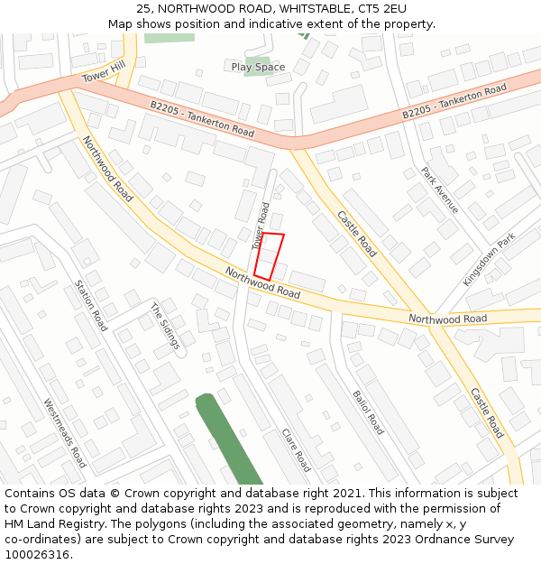 25, NORTHWOOD ROAD, WHITSTABLE, CT5 2EU: Location map and indicative extent of plot