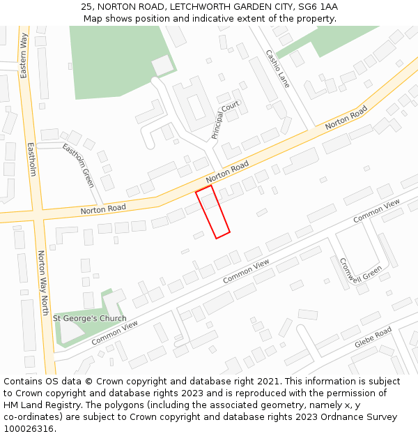 25, NORTON ROAD, LETCHWORTH GARDEN CITY, SG6 1AA: Location map and indicative extent of plot