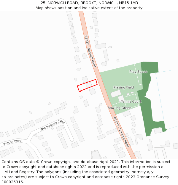 25, NORWICH ROAD, BROOKE, NORWICH, NR15 1AB: Location map and indicative extent of plot