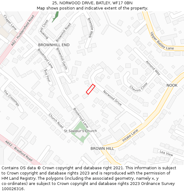 25, NORWOOD DRIVE, BATLEY, WF17 0BN: Location map and indicative extent of plot