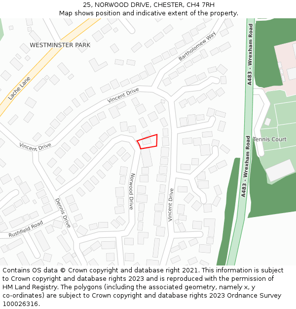 25, NORWOOD DRIVE, CHESTER, CH4 7RH: Location map and indicative extent of plot