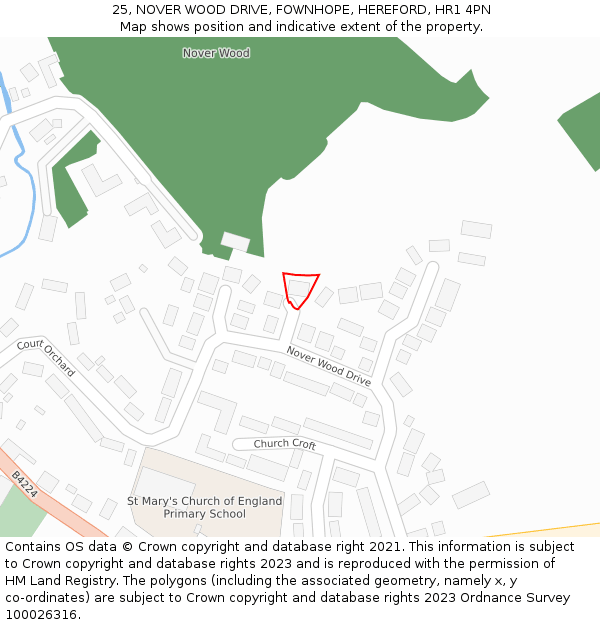 25, NOVER WOOD DRIVE, FOWNHOPE, HEREFORD, HR1 4PN: Location map and indicative extent of plot