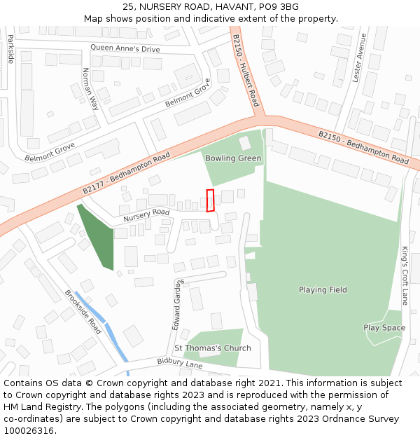 25, NURSERY ROAD, HAVANT, PO9 3BG: Location map and indicative extent of plot