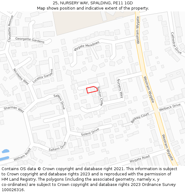 25, NURSERY WAY, SPALDING, PE11 1GD: Location map and indicative extent of plot