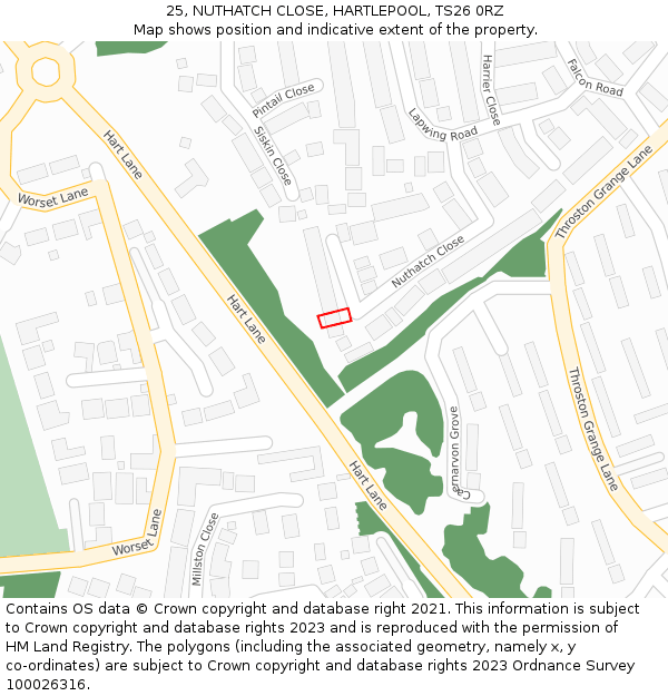 25, NUTHATCH CLOSE, HARTLEPOOL, TS26 0RZ: Location map and indicative extent of plot