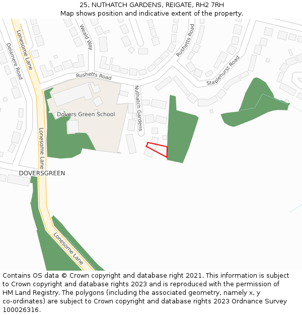 25, NUTHATCH GARDENS, REIGATE, RH2 7RH: Location map and indicative extent of plot