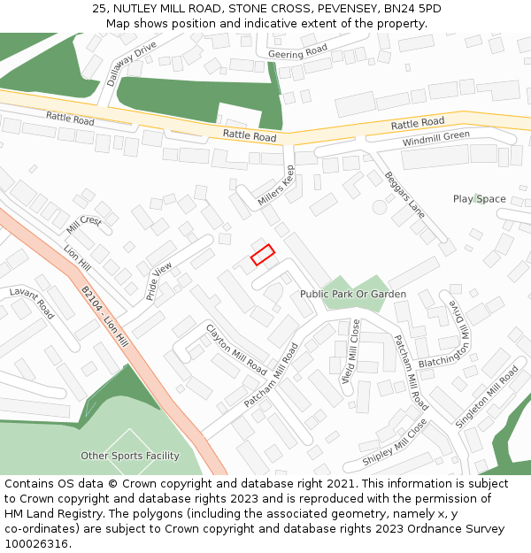 25, NUTLEY MILL ROAD, STONE CROSS, PEVENSEY, BN24 5PD: Location map and indicative extent of plot