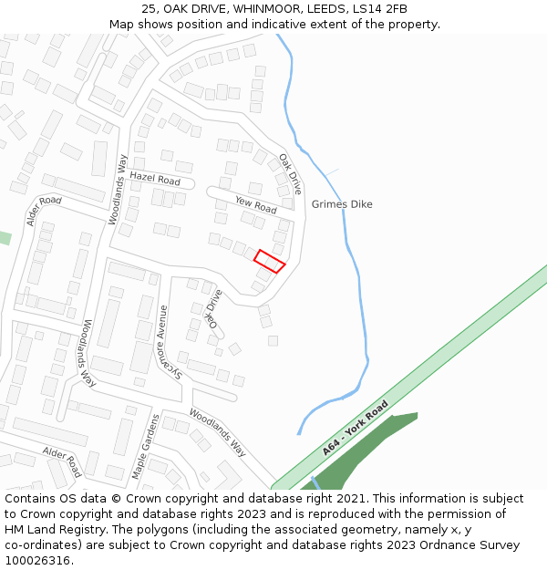 25, OAK DRIVE, WHINMOOR, LEEDS, LS14 2FB: Location map and indicative extent of plot