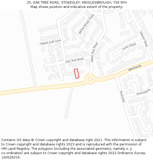 25, OAK TREE ROAD, STOKESLEY, MIDDLESBROUGH, TS9 5FN: Location map and indicative extent of plot