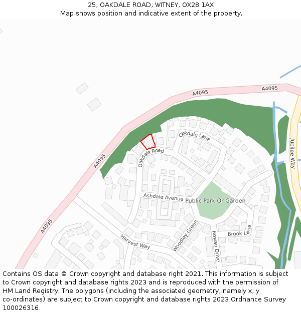 25, OAKDALE ROAD, WITNEY, OX28 1AX: Location map and indicative extent of plot