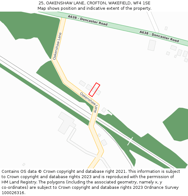 25, OAKENSHAW LANE, CROFTON, WAKEFIELD, WF4 1SE: Location map and indicative extent of plot