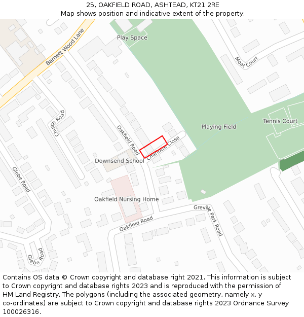 25, OAKFIELD ROAD, ASHTEAD, KT21 2RE: Location map and indicative extent of plot