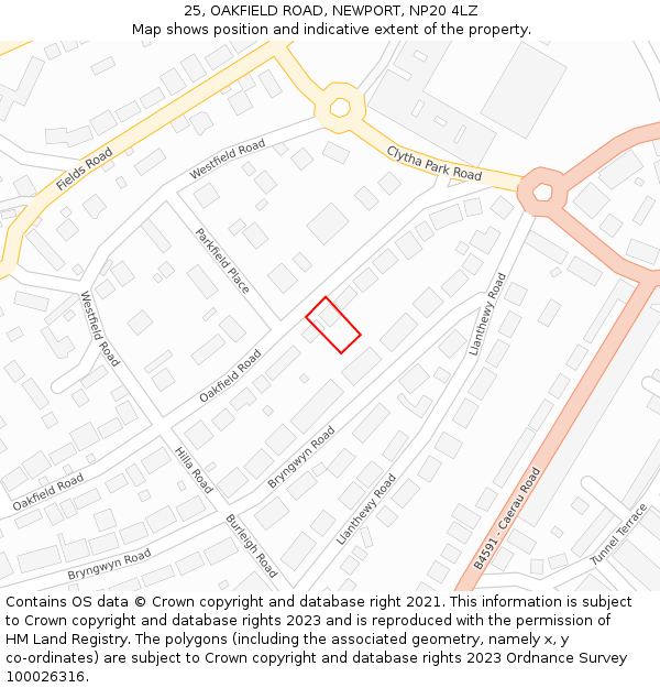 25, OAKFIELD ROAD, NEWPORT, NP20 4LZ: Location map and indicative extent of plot