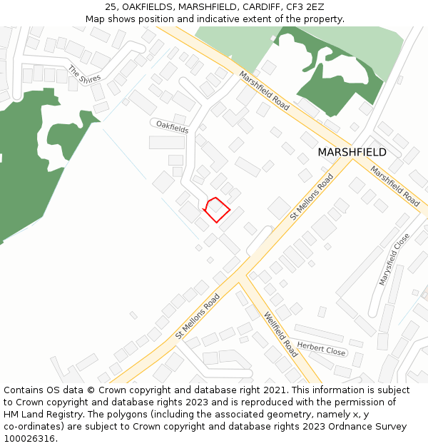 25, OAKFIELDS, MARSHFIELD, CARDIFF, CF3 2EZ: Location map and indicative extent of plot