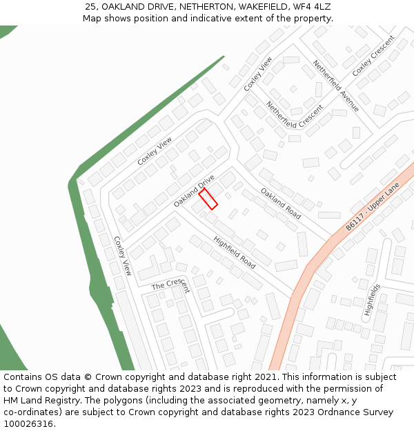 25, OAKLAND DRIVE, NETHERTON, WAKEFIELD, WF4 4LZ: Location map and indicative extent of plot