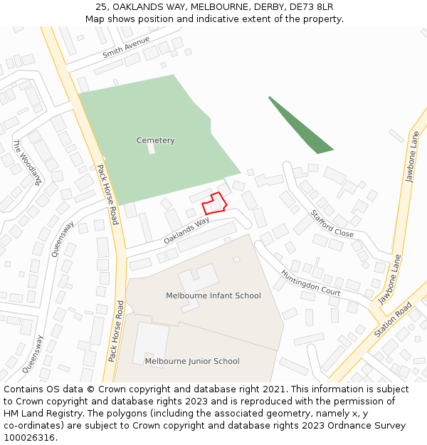 25, OAKLANDS WAY, MELBOURNE, DERBY, DE73 8LR: Location map and indicative extent of plot