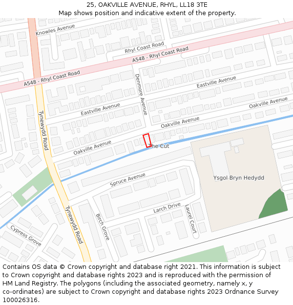 25, OAKVILLE AVENUE, RHYL, LL18 3TE: Location map and indicative extent of plot