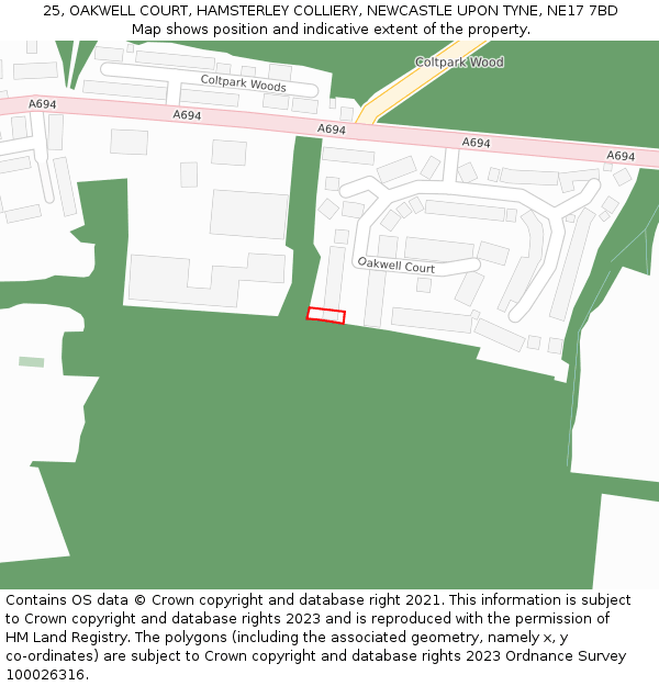 25, OAKWELL COURT, HAMSTERLEY COLLIERY, NEWCASTLE UPON TYNE, NE17 7BD: Location map and indicative extent of plot