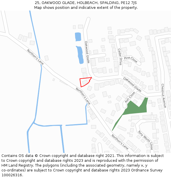 25, OAKWOOD GLADE, HOLBEACH, SPALDING, PE12 7JS: Location map and indicative extent of plot
