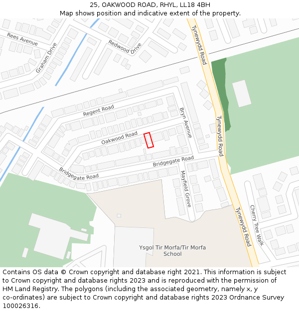 25, OAKWOOD ROAD, RHYL, LL18 4BH: Location map and indicative extent of plot