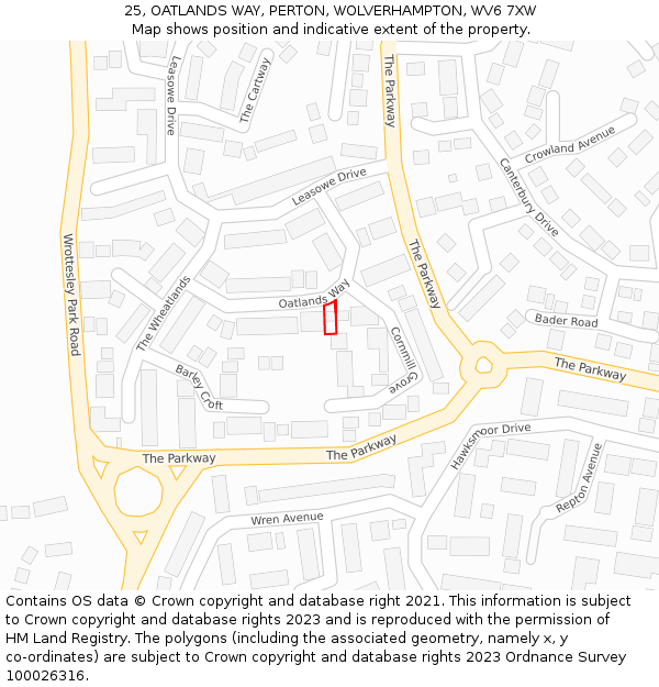 25, OATLANDS WAY, PERTON, WOLVERHAMPTON, WV6 7XW: Location map and indicative extent of plot