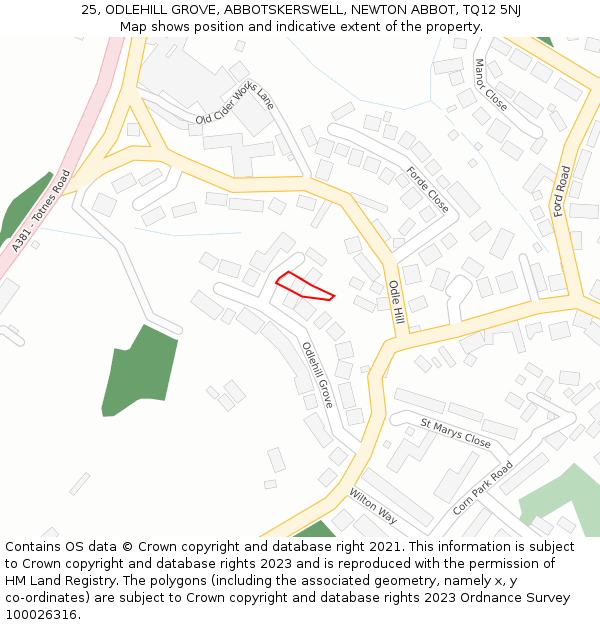 25, ODLEHILL GROVE, ABBOTSKERSWELL, NEWTON ABBOT, TQ12 5NJ: Location map and indicative extent of plot