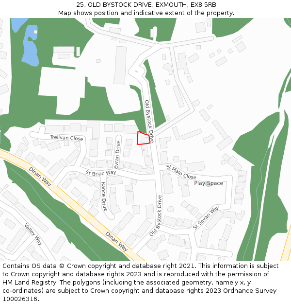 25, OLD BYSTOCK DRIVE, EXMOUTH, EX8 5RB: Location map and indicative extent of plot