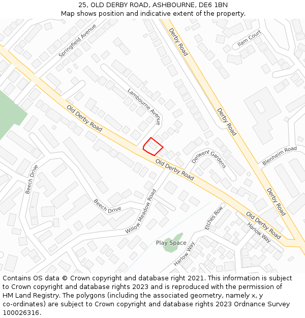 25, OLD DERBY ROAD, ASHBOURNE, DE6 1BN: Location map and indicative extent of plot