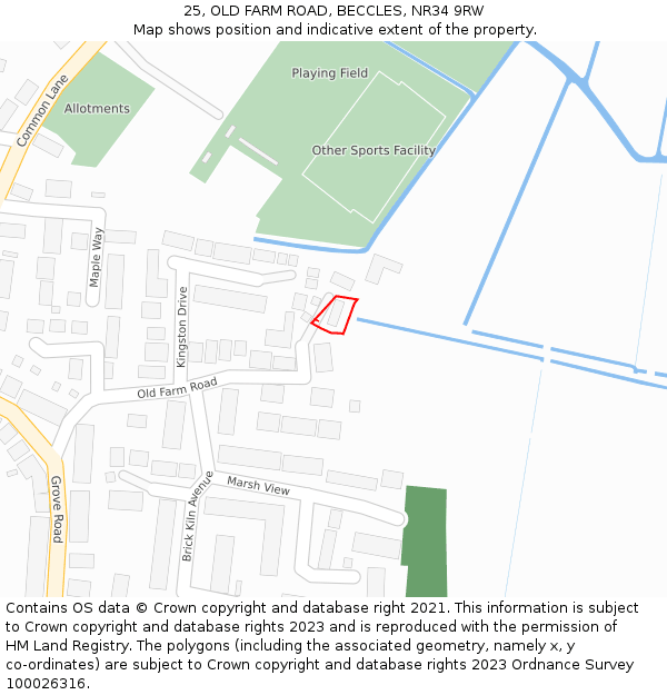 25, OLD FARM ROAD, BECCLES, NR34 9RW: Location map and indicative extent of plot