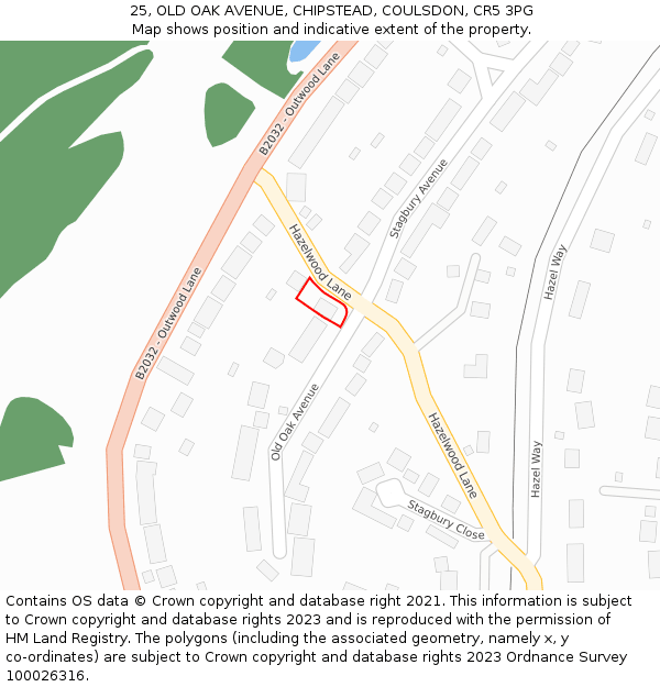 25, OLD OAK AVENUE, CHIPSTEAD, COULSDON, CR5 3PG: Location map and indicative extent of plot