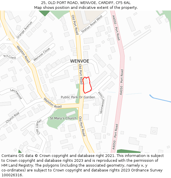 25, OLD PORT ROAD, WENVOE, CARDIFF, CF5 6AL: Location map and indicative extent of plot