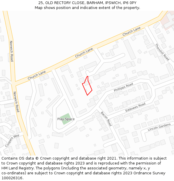 25, OLD RECTORY CLOSE, BARHAM, IPSWICH, IP6 0PY: Location map and indicative extent of plot