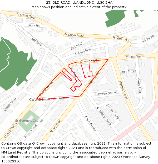 25, OLD ROAD, LLANDUDNO, LL30 2HA: Location map and indicative extent of plot