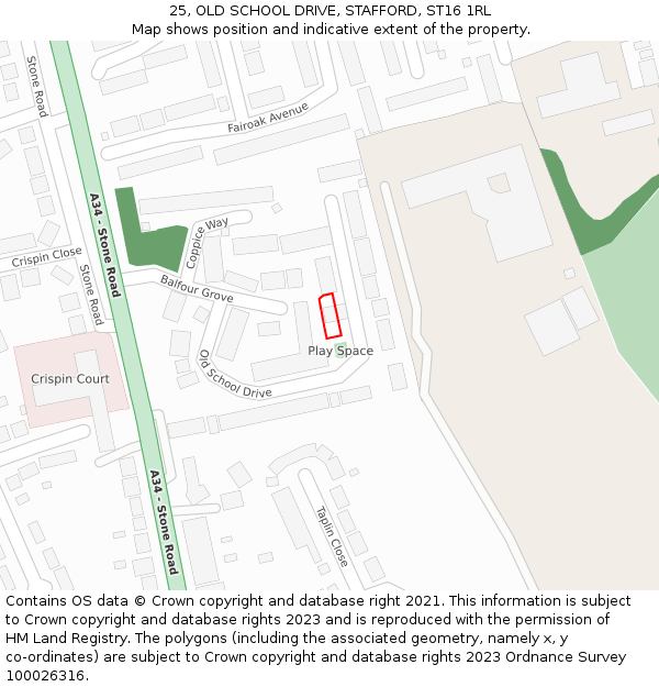 25, OLD SCHOOL DRIVE, STAFFORD, ST16 1RL: Location map and indicative extent of plot