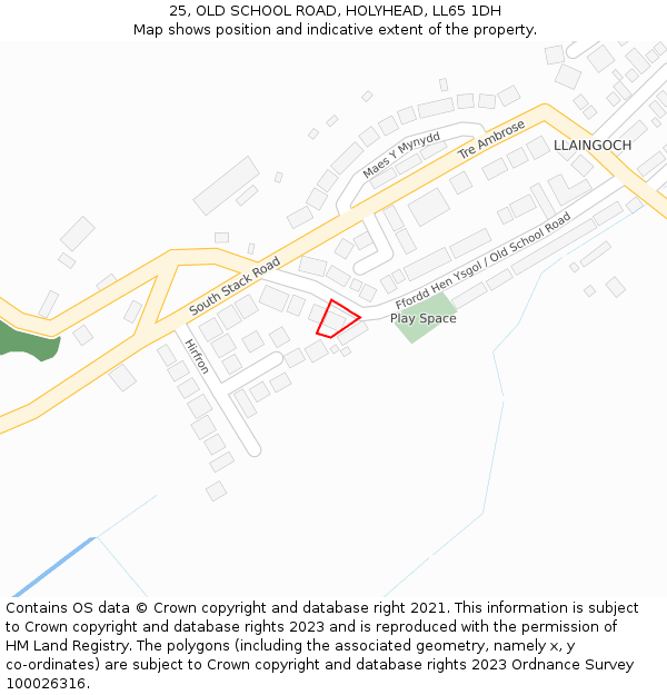 25, OLD SCHOOL ROAD, HOLYHEAD, LL65 1DH: Location map and indicative extent of plot