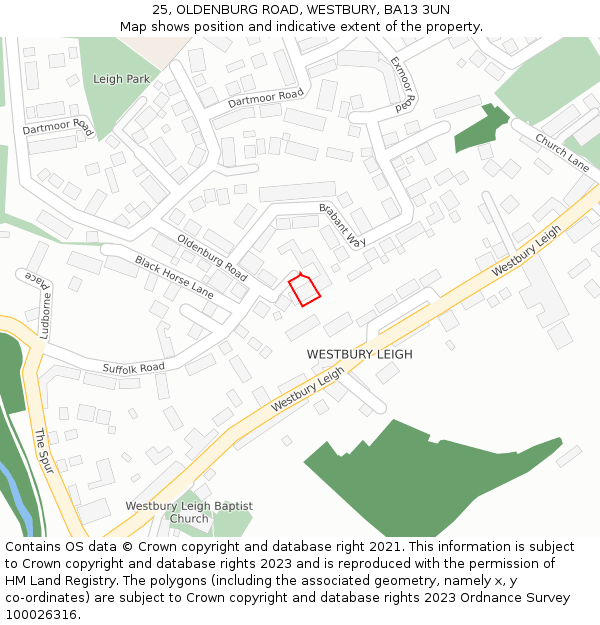 25, OLDENBURG ROAD, WESTBURY, BA13 3UN: Location map and indicative extent of plot