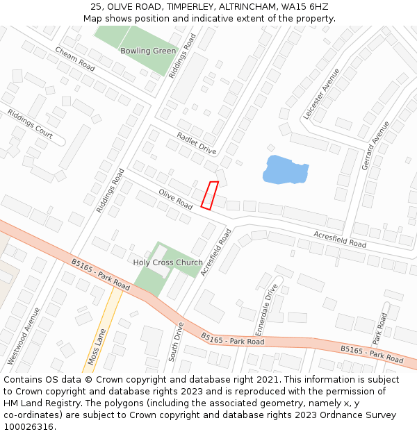 25, OLIVE ROAD, TIMPERLEY, ALTRINCHAM, WA15 6HZ: Location map and indicative extent of plot