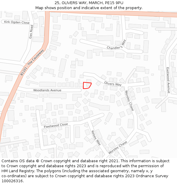 25, OLIVERS WAY, MARCH, PE15 9PU: Location map and indicative extent of plot