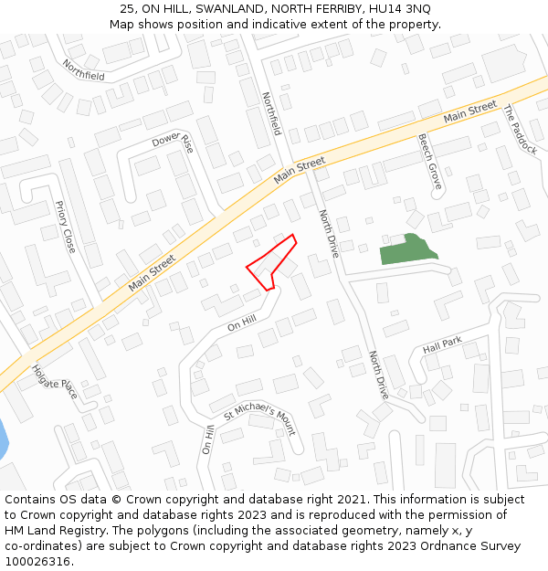 25, ON HILL, SWANLAND, NORTH FERRIBY, HU14 3NQ: Location map and indicative extent of plot
