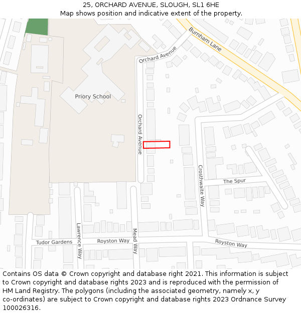 25, ORCHARD AVENUE, SLOUGH, SL1 6HE: Location map and indicative extent of plot