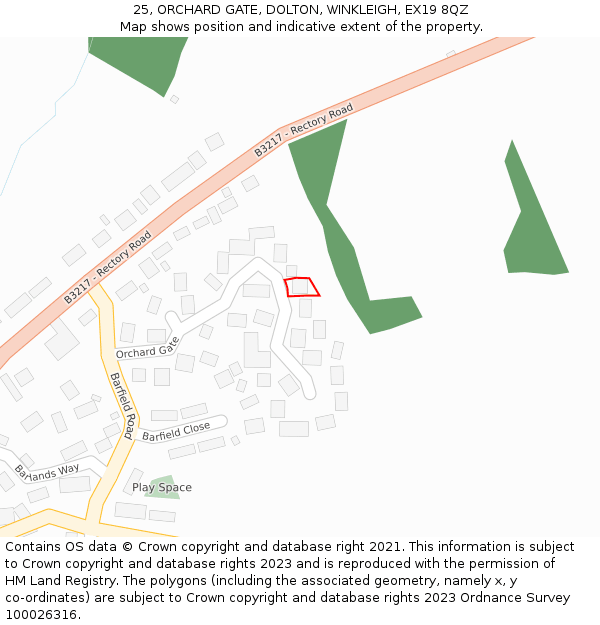 25, ORCHARD GATE, DOLTON, WINKLEIGH, EX19 8QZ: Location map and indicative extent of plot