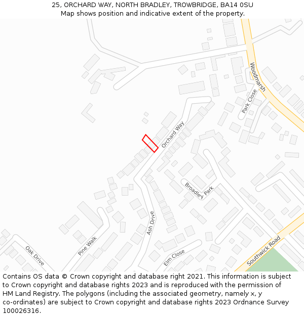 25, ORCHARD WAY, NORTH BRADLEY, TROWBRIDGE, BA14 0SU: Location map and indicative extent of plot
